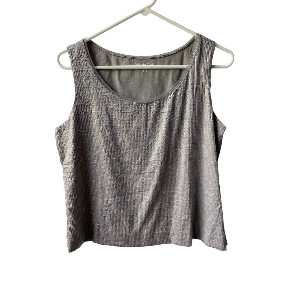 Coldwater Creek Tank Top Womens Medium Gray Sequined Front Lined Stretch Party